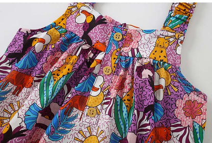 Kids Girls Cartoon Flower Print Cotton Summer A-LINE Dress childrensterritory