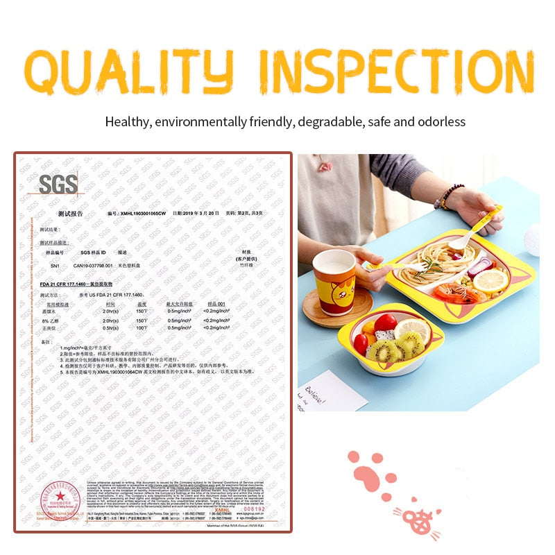 Cartoon Design Bamboo Fiber Tableware for Baby Feeding childrensterritory