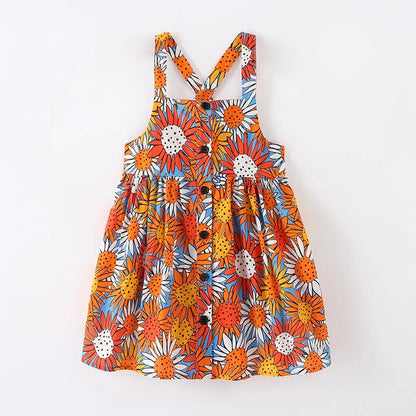 Kids Girls Floral Print Casual Cotton Dresses for Summer childrensterritory