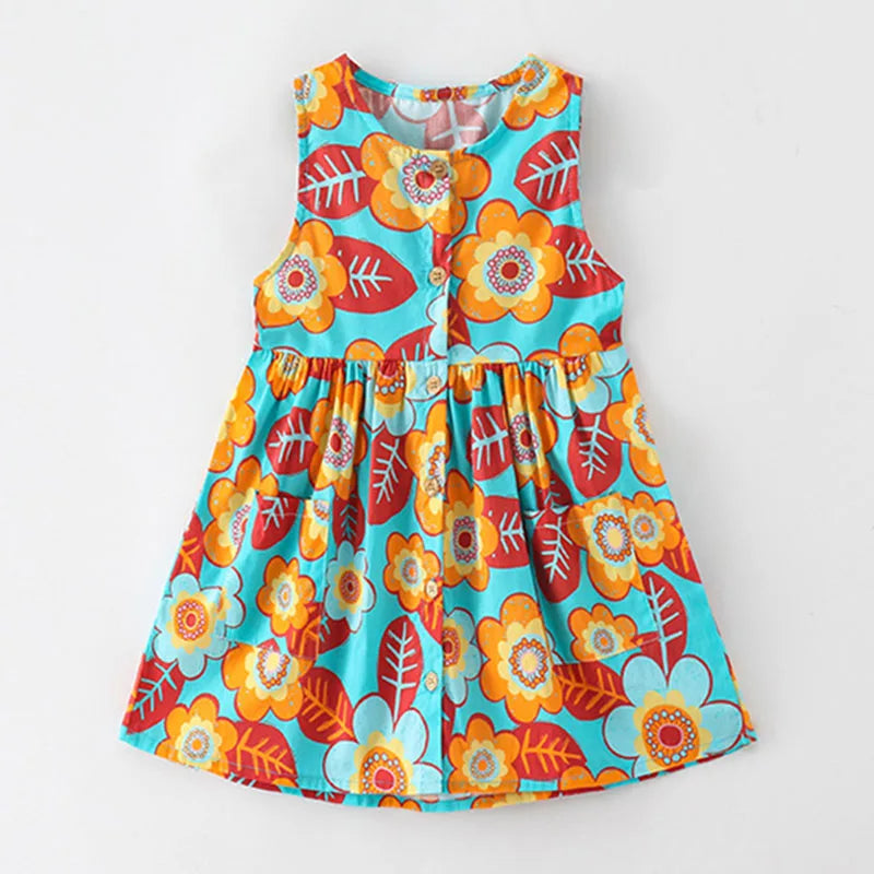 Kids Girls Floral Print Casual Cotton Dresses for Summer childrensterritory