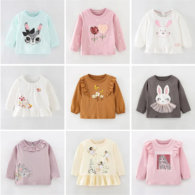 Full-Sleeve Cartoon Design Cotton T-Shirts For Girls
