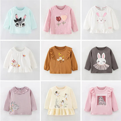 Full-Sleeve Cartoon Design Cotton T-Shirts For Girls childrensterritory