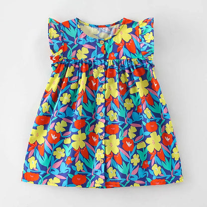 Kids Girls Floral Print Casual Cotton Dresses for Summer childrensterritory
