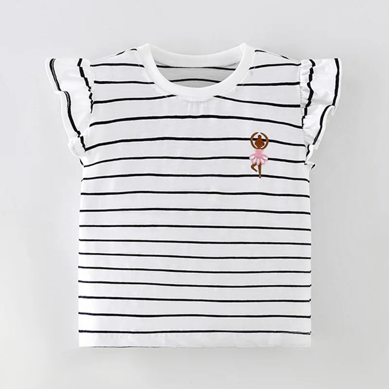 Striped Print Cotton Short-sleeve Kids Girls Tees childrensterritory