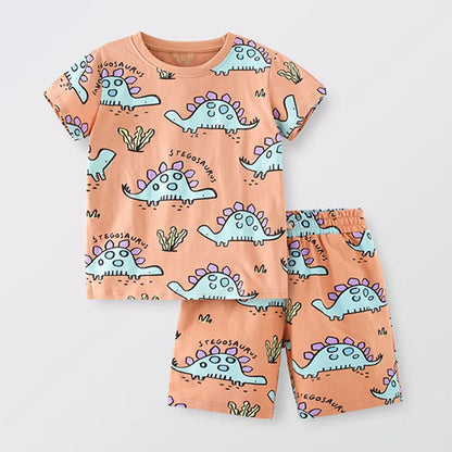 Kids Boys Short Sleeve Cartoon Print Clothing Sets childrensterritory