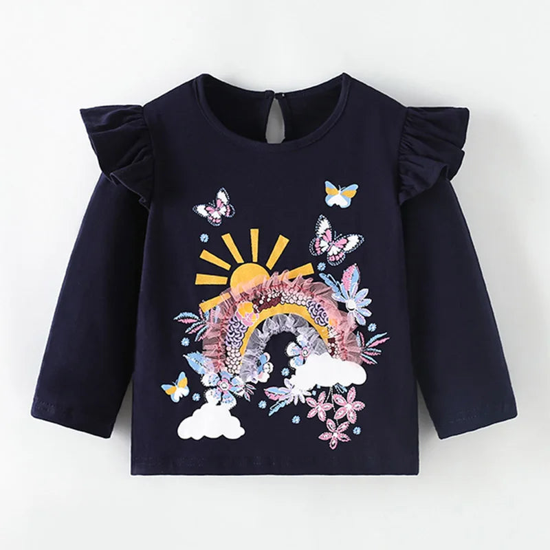 Full-Sleeve Cartoon Design Cotton T-Shirts For Girls childrensterritory
