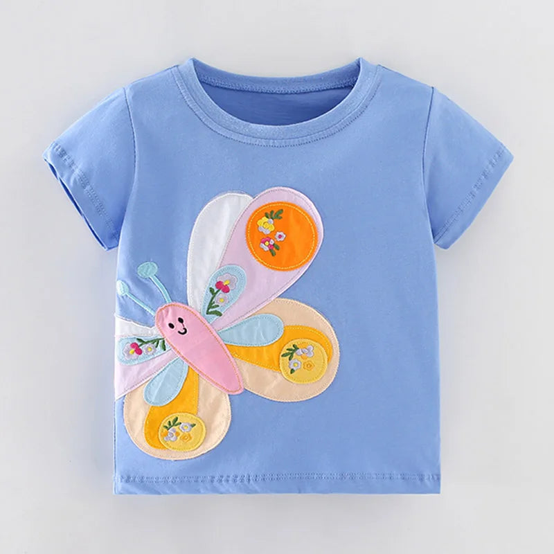 Kids Girls Stylish Cartoon Animal Prints Cotton Tops Tees for Summer childrensterritory