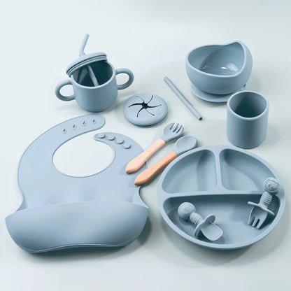9pcs/set Waterproof Baby Silicone Feeding Set with Bib Gift childrensterritory