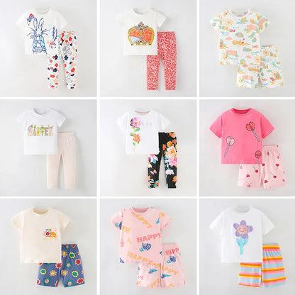 Little Girls Cartoon Design 2pcs Summer Cotton Clothing Sets childrensterritory