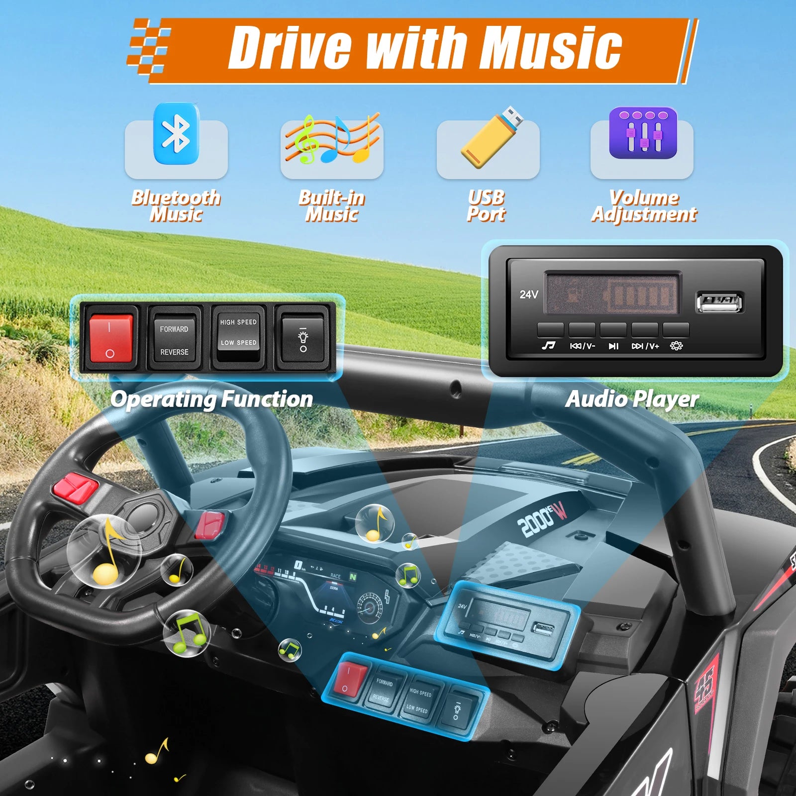 RC 24V Off-Road Electric 2 Seater Ride on Car UTV for Kids