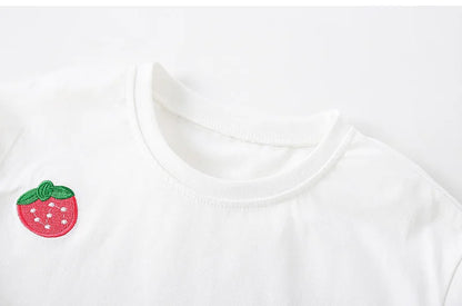 Kids Girls Causal Cotton T-Shirts with Strawberries Print for Summer childrensterritory