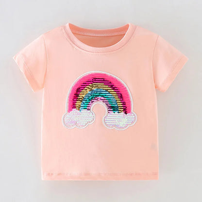 Kids Girls Stylish Cartoon Animal Prints Cotton Tops Tees for Summer childrensterritory