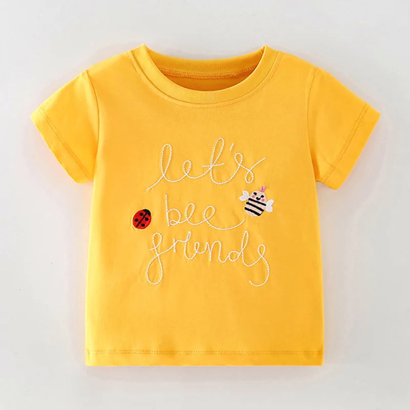 Kids Girls Stylish Cartoon Animal Prints Cotton Tops Tees for Summer childrensterritory