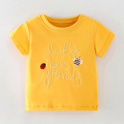 Kids Girls Stylish Cartoon Animal Prints Cotton Tops Tees for Summer childrensterritory