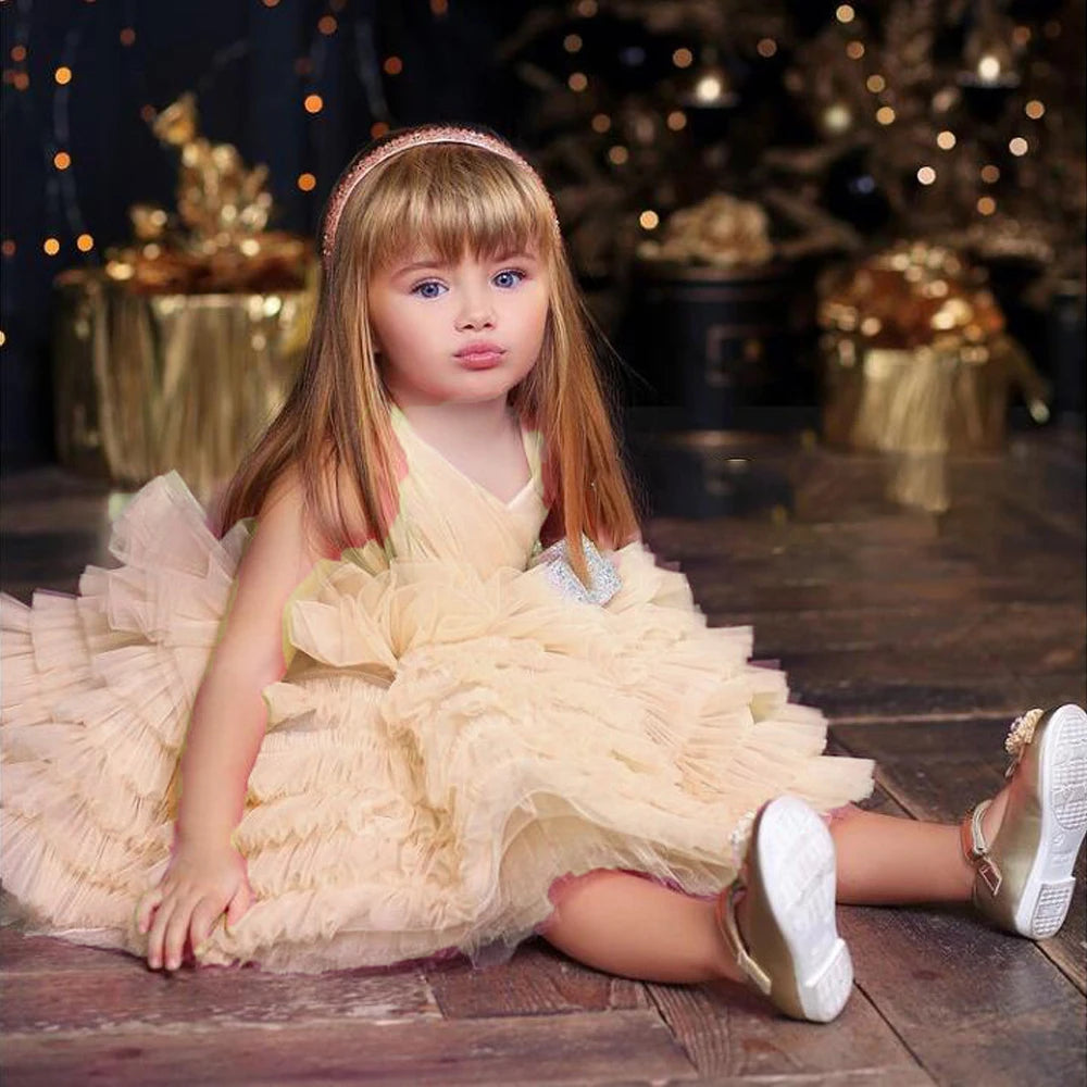 Kids Girl Fluffy Flower Wedding Birthday Party Dresses