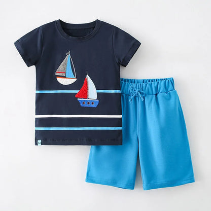 Kids Boys Short Sleeve Cartoon Print Clothing Sets childrensterritory