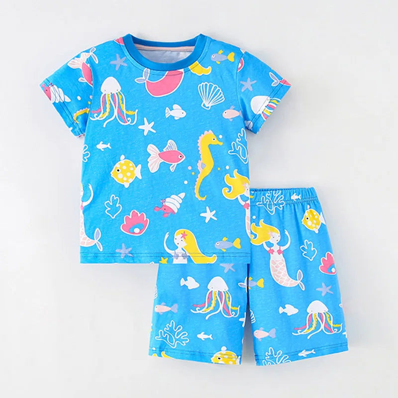 Little Girls Cartoon Design 2pcs Summer Cotton Clothing Sets childrensterritory