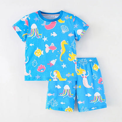 Little Girls Cartoon Design 2pcs Summer Cotton Clothing Sets childrensterritory