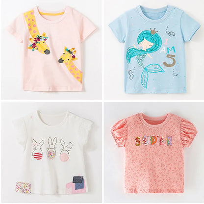 Kids Girls Stylish Cartoon Animal Prints Cotton Tops Tees for Summer childrensterritory