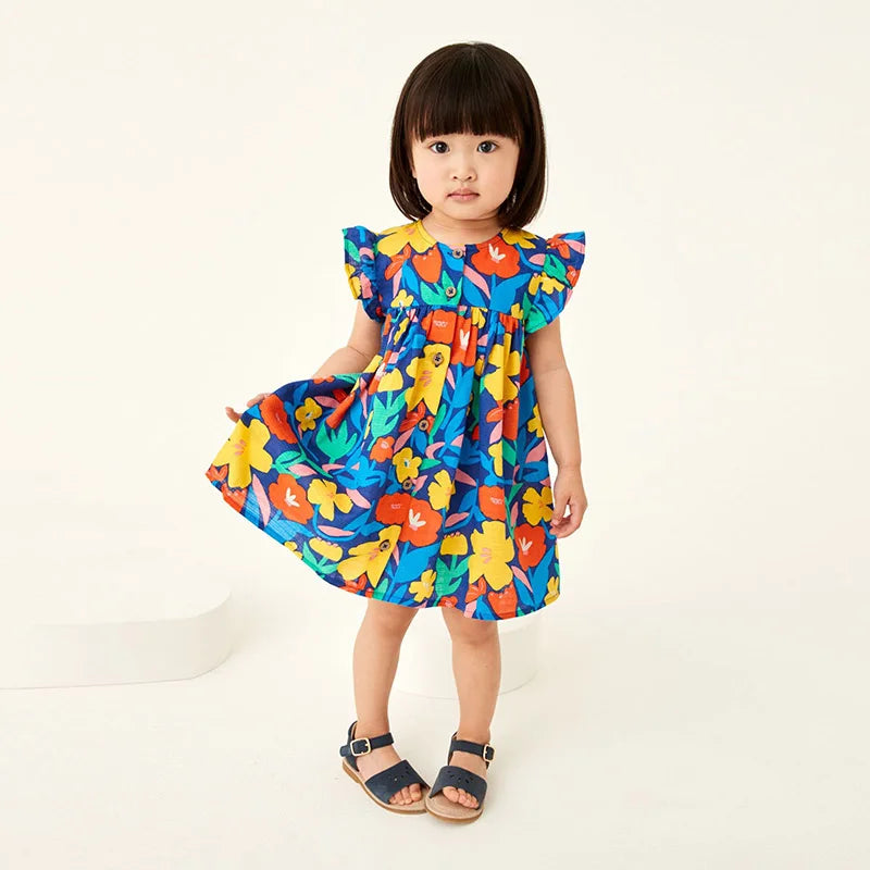 Kids Girls Floral Print Casual Cotton Dresses for Summer childrensterritory