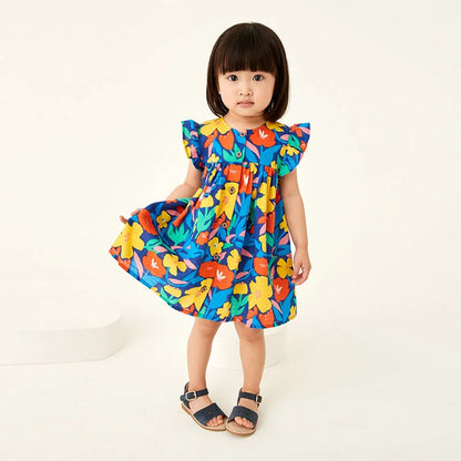 Kids Girls Floral Print Casual Cotton Dresses for Summer childrensterritory