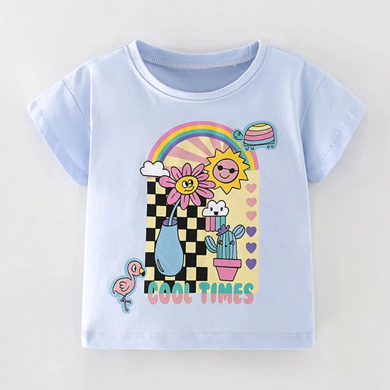 Kids Girls Stylish Cartoon Animal Prints Cotton Tops Tees for Summer childrensterritory