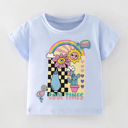 Kids Girls Stylish Cartoon Animal Prints Cotton Tops Tees for Summer childrensterritory