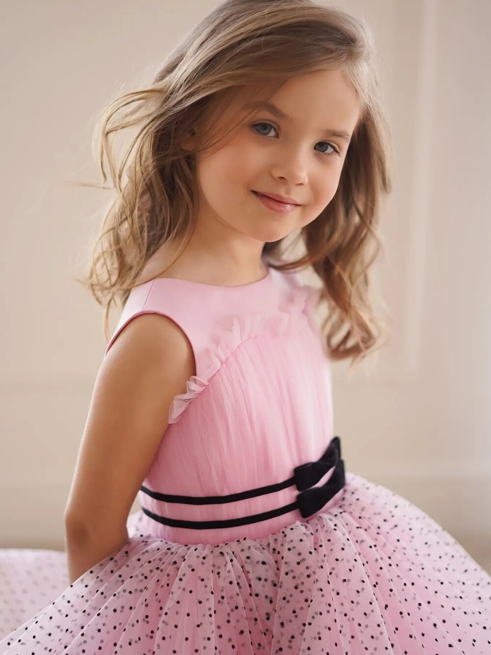 Kids Knee Length Pink Tulle Flower Girl Party Dress childrensterritory