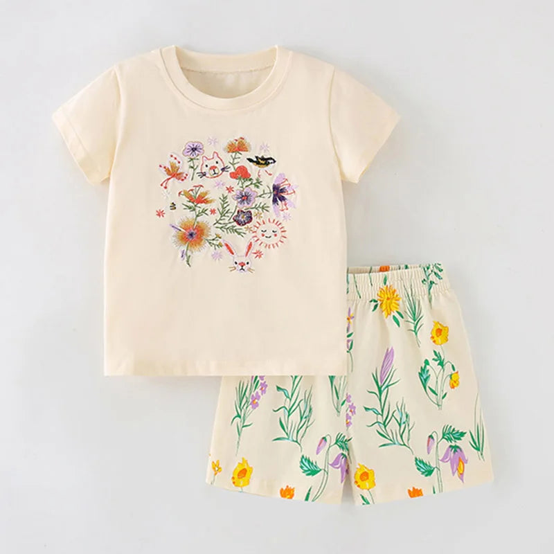 Little Girls 2pcs Cartoon Print Cotton Clothing Set for Summer childrensterritory