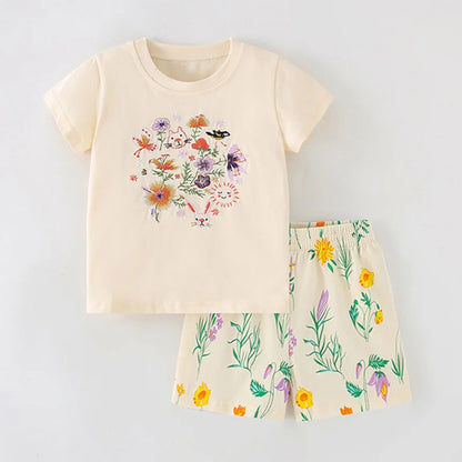 Little Girls 2pcs Cartoon Print Cotton Clothing Set for Summer childrensterritory