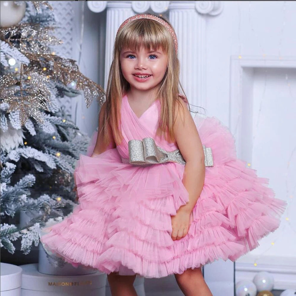 Kids Girl Fluffy Flower Wedding Birthday Party Dresses