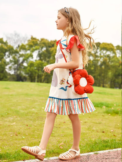 Cute Cartoon Print Summer Dress for Girls with Ruffled Hem childrensterritory