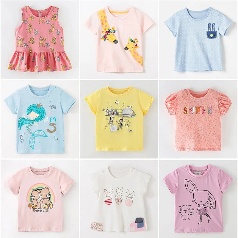 Kids Girls Stylish Cartoon Animal Prints Cotton Tops Tees for Summer childrensterritory