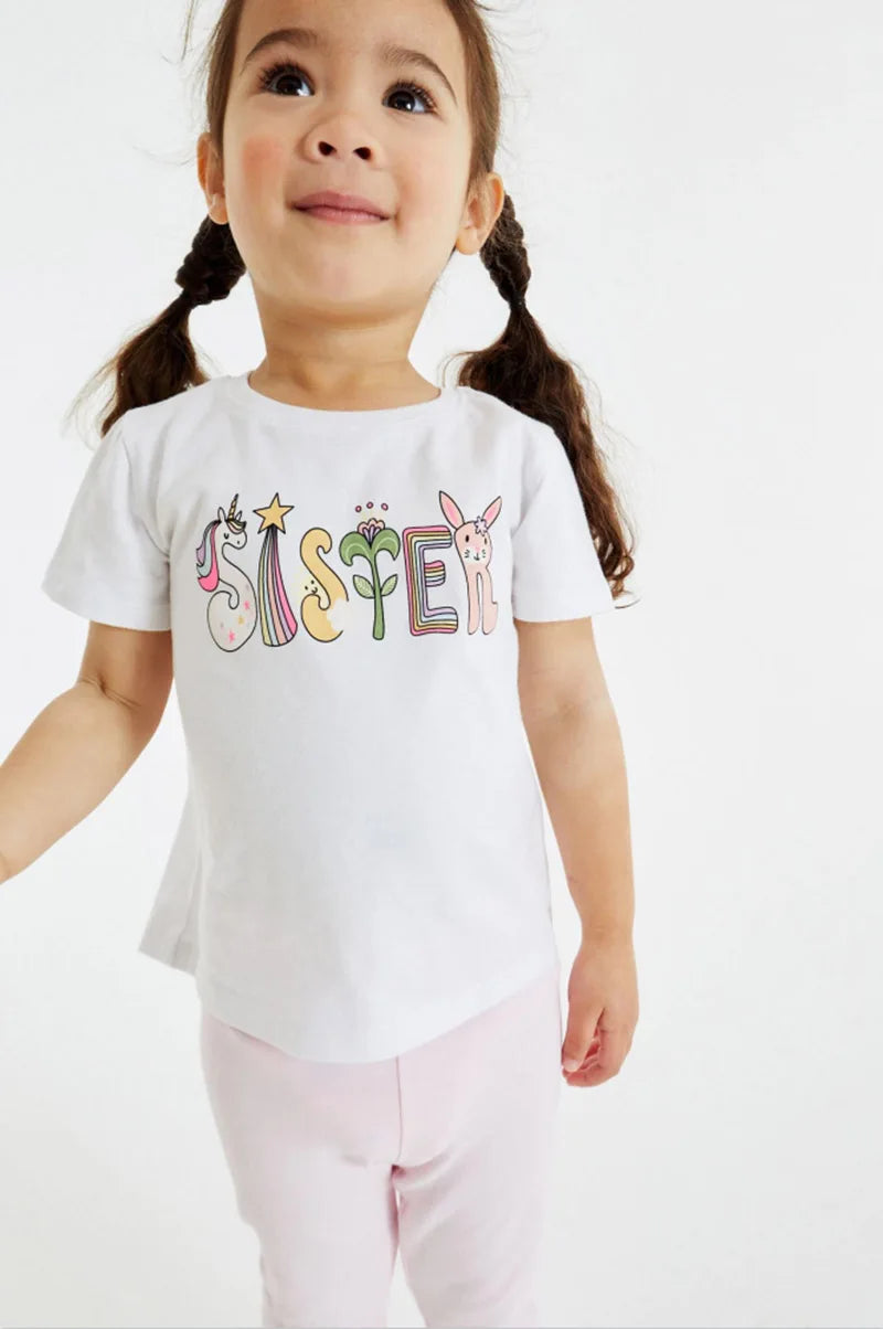 Kids Girls Letter Print Cotton T-shirt and Leggings Set for Summer childrensterritory