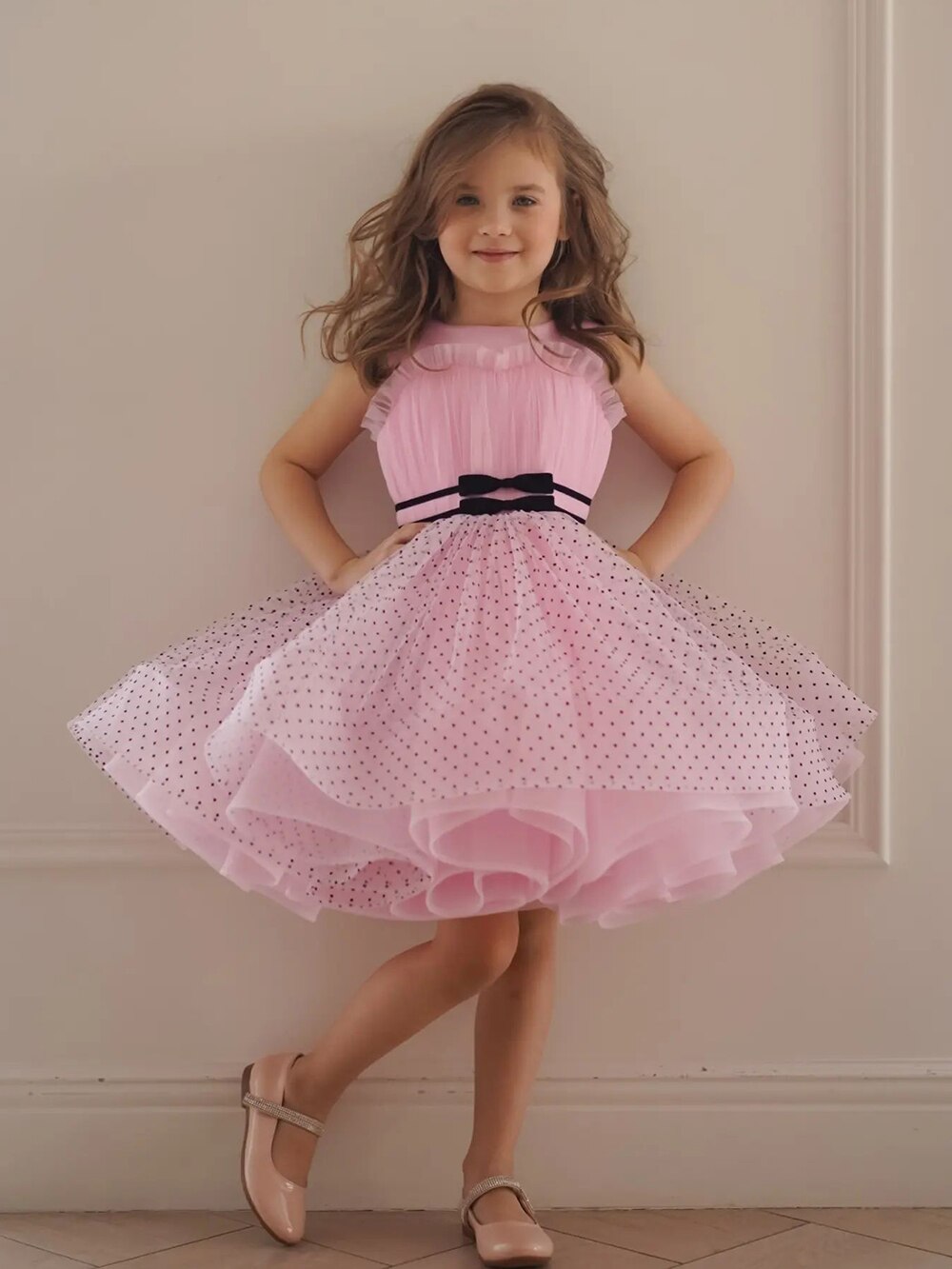 Kids Knee Length Pink Tulle Flower Girl Party Dress childrensterritory
