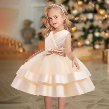 Elegant Formal Bow Puff Flower Girl Dresses for Birthday childrensterritory