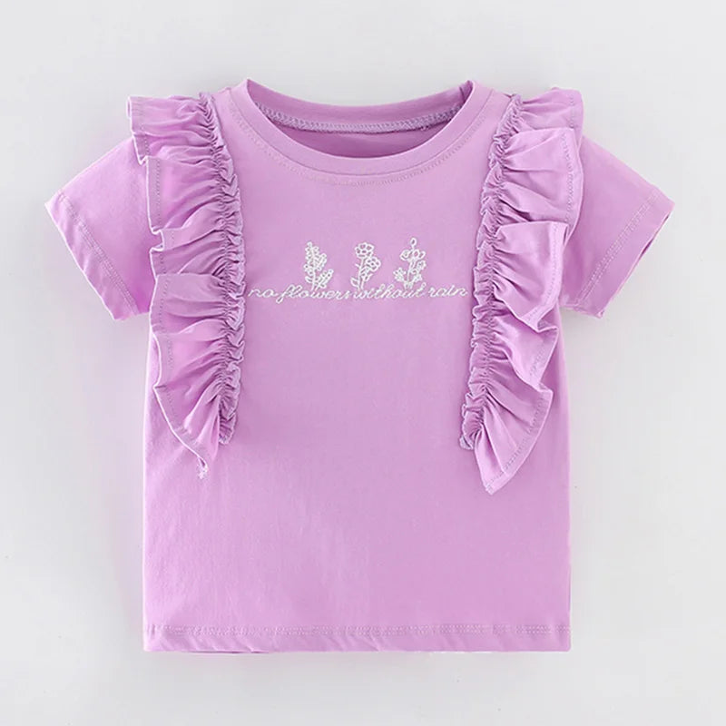 Kids Girls Casual Cartoon Design Cotton Top Tees childrensterritory