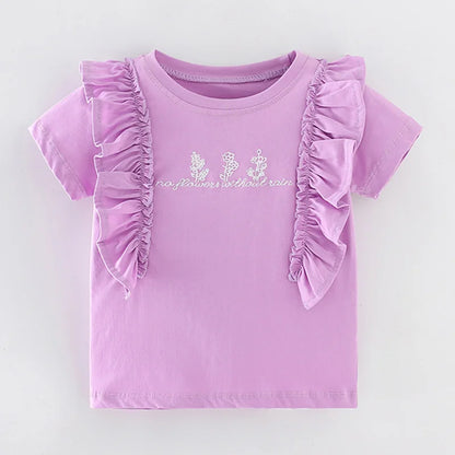 Kids Girls Casual Cartoon Design Cotton Top Tees childrensterritory