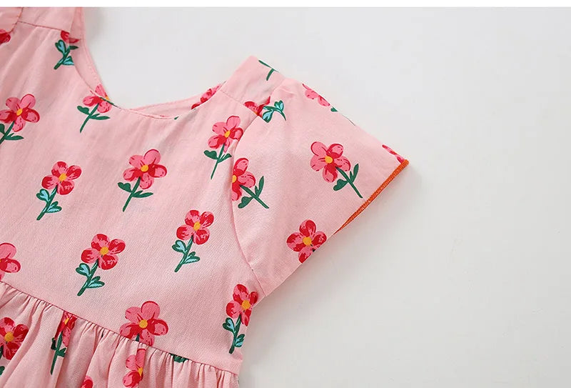 A-LINE Flower Print Little Girls Casual Summer Dress childrensterritory