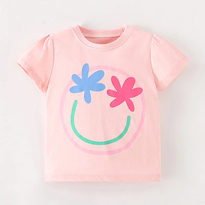Kids Girls Stylish Cartoon Animal Prints Cotton Tops Tees for Summer childrensterritory