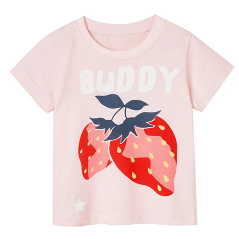 Kids Girls Stylish Cartoon Animal Prints Cotton Tops Tees for Summer childrensterritory