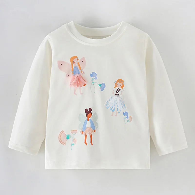 Full-Sleeve Cartoon Design Cotton T-Shirts For Girls