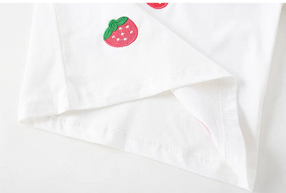 Kids Girls Causal Cotton T-Shirts with Strawberries Print for Summer childrensterritory