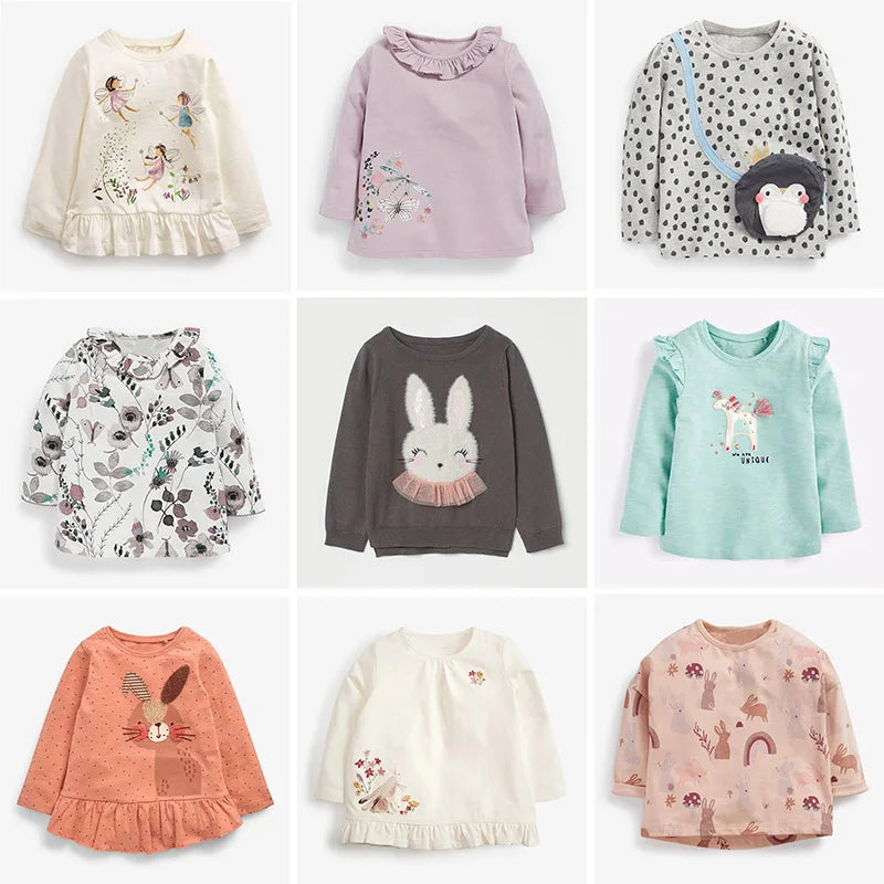 Full-Sleeve Cartoon Design Cotton T-Shirts For Girls