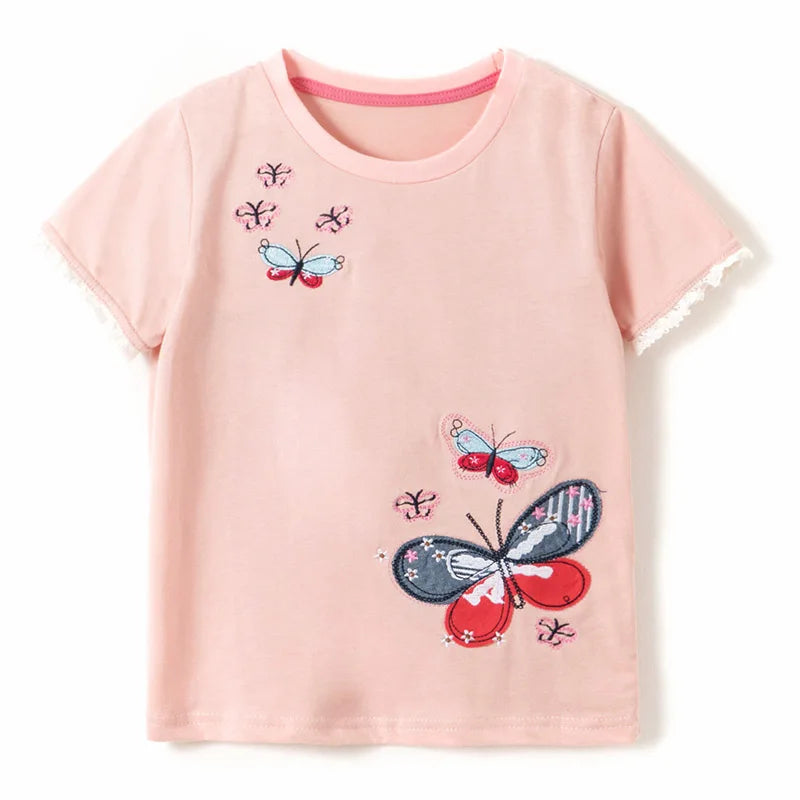 Kids Girls Stylish Cartoon Animal Prints Cotton Tops Tees for Summer childrensterritory