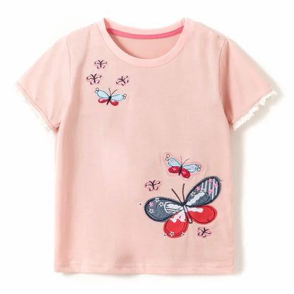 Kids Girls Stylish Cartoon Animal Prints Cotton Tops Tees for Summer childrensterritory