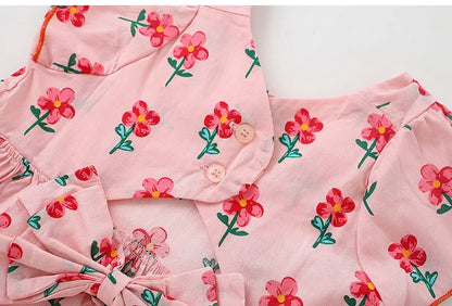 A-LINE Flower Print Little Girls Casual Summer Dress childrensterritory