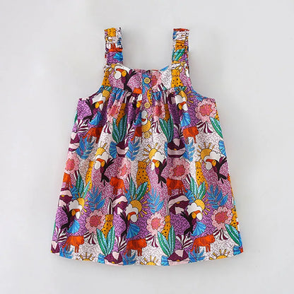 Kids Girls Cartoon Flower Print Cotton Summer A-LINE Dress childrensterritory