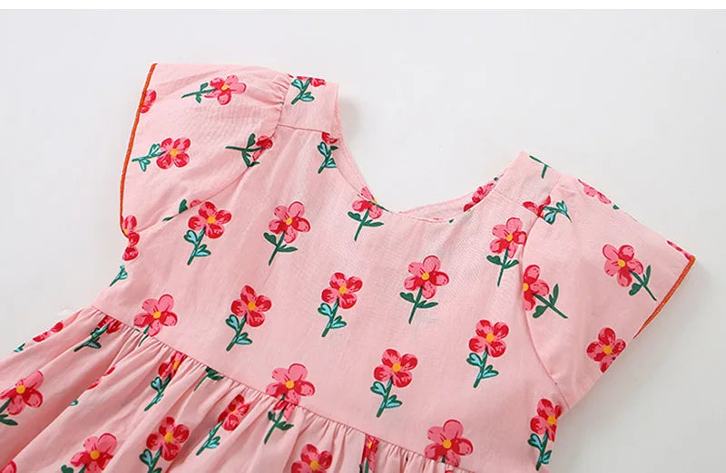 A-LINE Flower Print Little Girls Casual Summer Dress childrensterritory