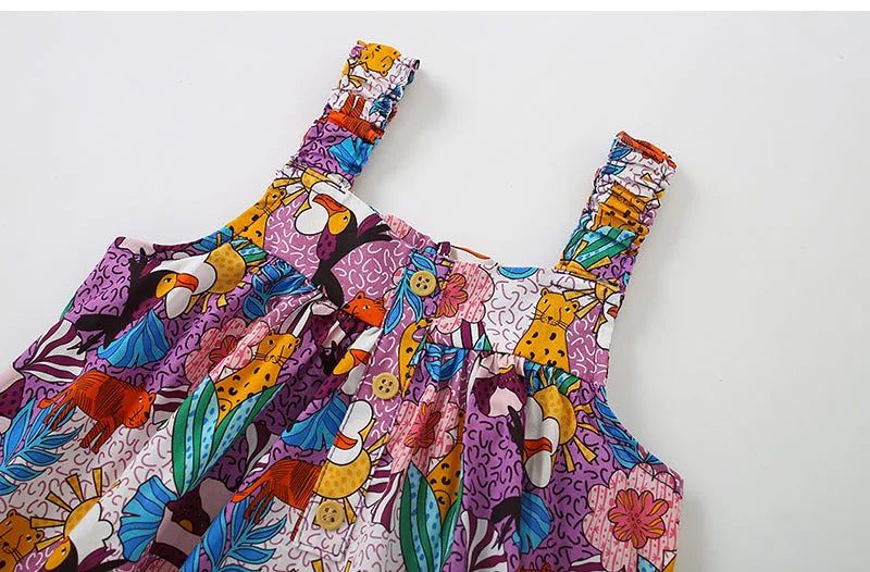 Kids Girls Cartoon Flower Print Cotton Summer A-LINE Dress childrensterritory